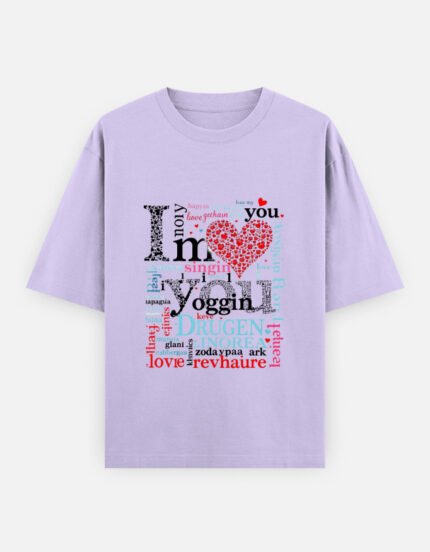 Oversized Lavender T-Shirt – I Love You Graphic | 100% Cotton